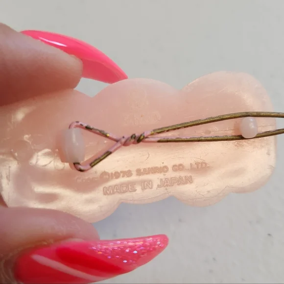 Vintage 1976 Sanrio Hello Kitty Barrette Pink with Multicolor Polka Dots Japan - Picture 2 of 3